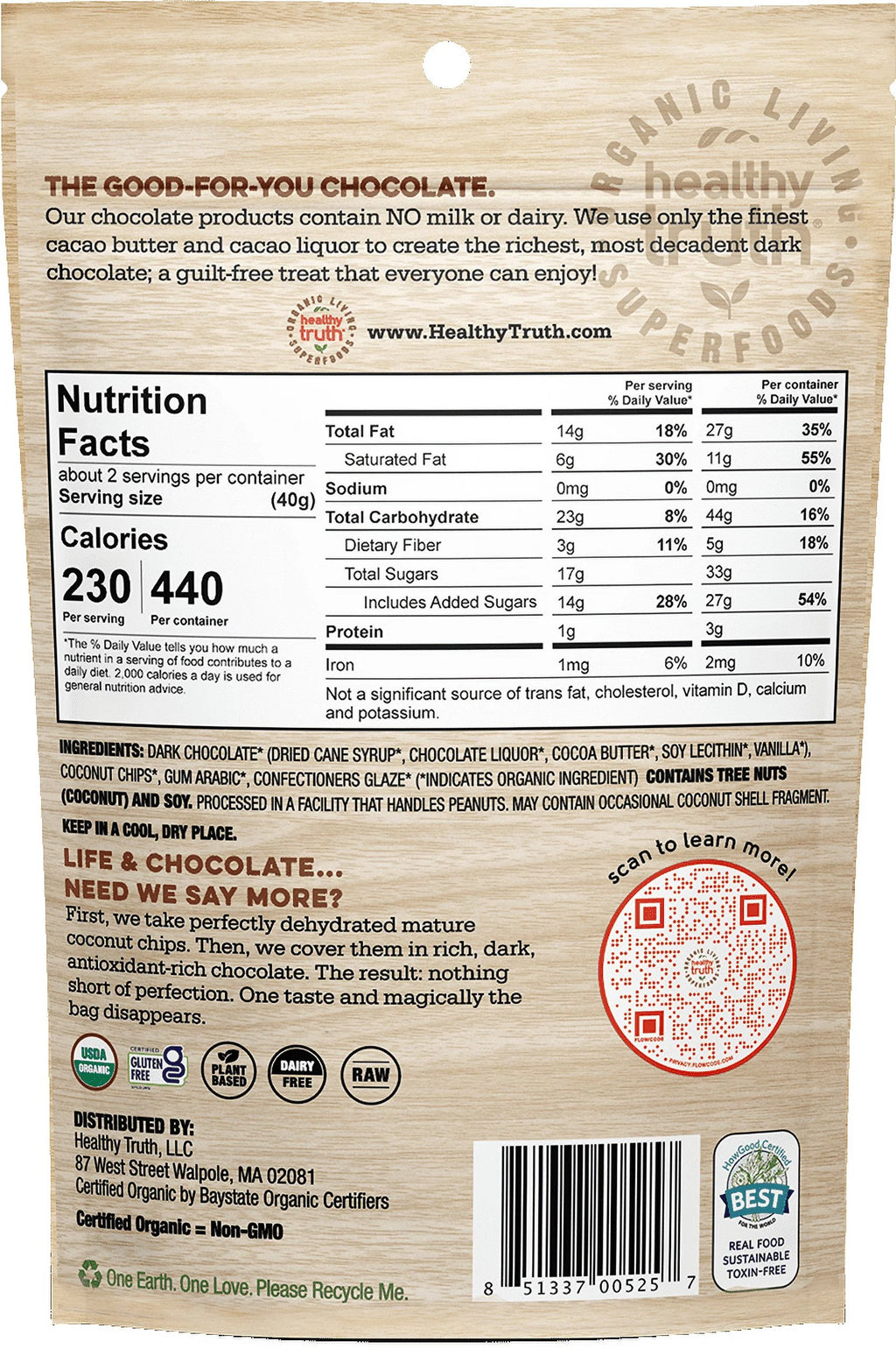 Organic Dark Chocolate Covered Coconut Chunks 2.7 oz S335631