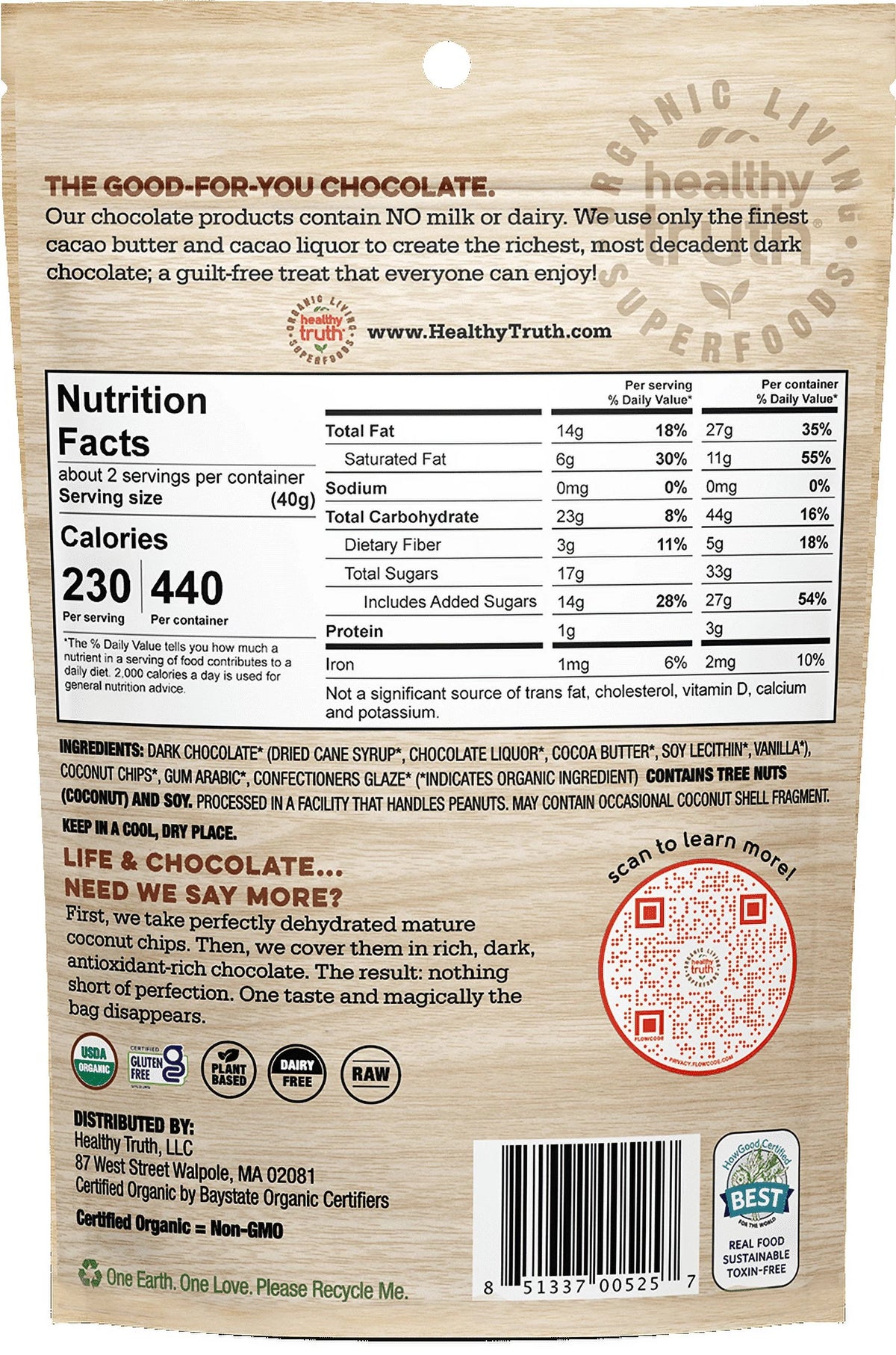 Organic Dark Chocolate Covered Coconut Chunks 2.7 oz S335631
