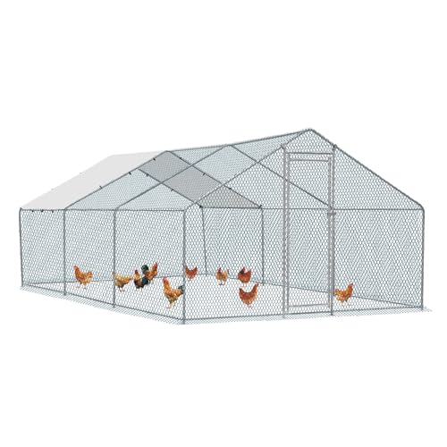 13×10 FT Metal Chicken Coop with Waterproof Cover W873