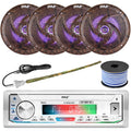 Single DIN Marine Stereo Receiver with 2 Pairs 6.5'' Waterproof LED Speakers Y43771