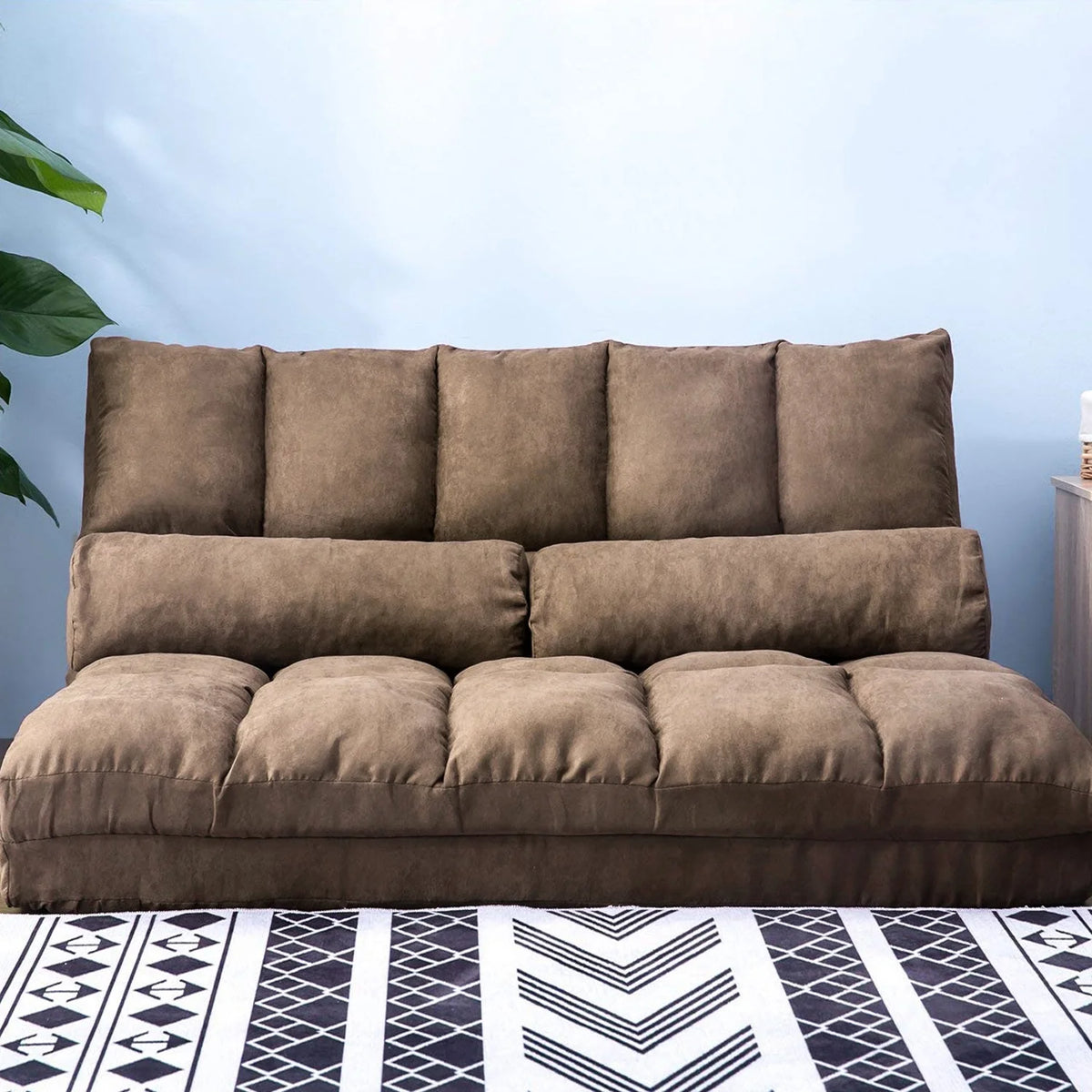 Brown Double Chaise Lounge Sofa with Two Pillows G186