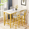 Faux Marble Counter Height Dining Table Set with 4 PU Upholstered Stools E199