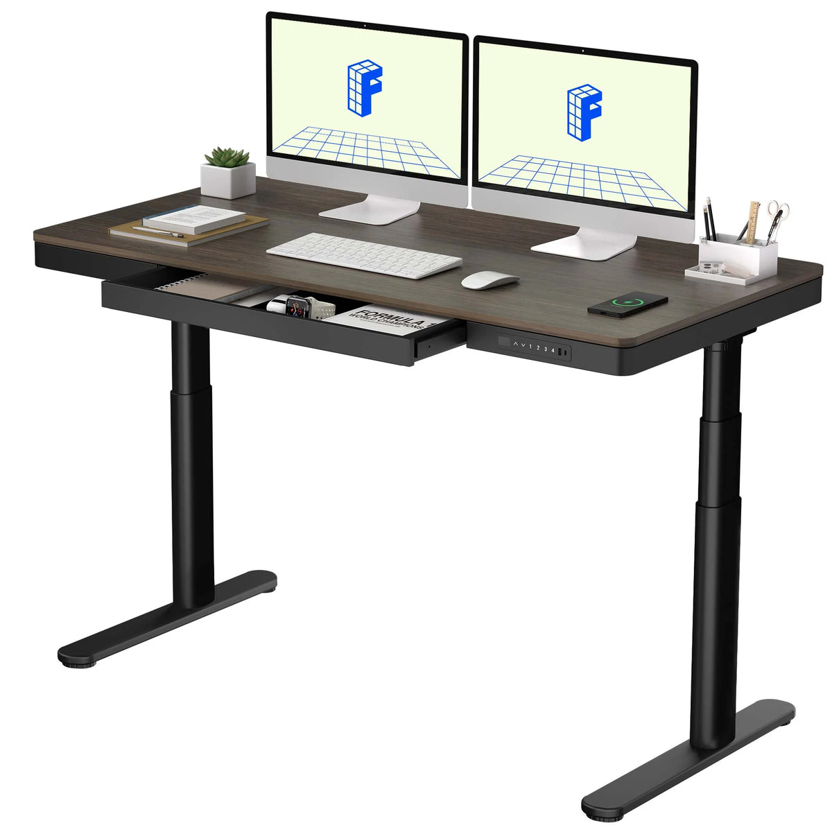 Dark Bamboo 55"x28" Standing Desk with Drawers A2863