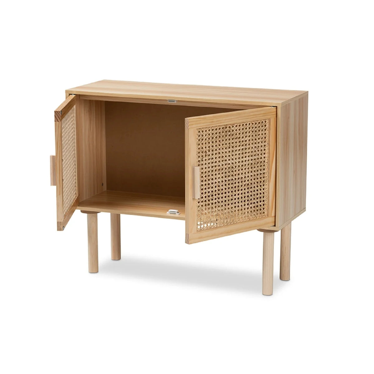 Rattan and Natural Brown Finished Wood 2-Door Sideboard Buffet U86751