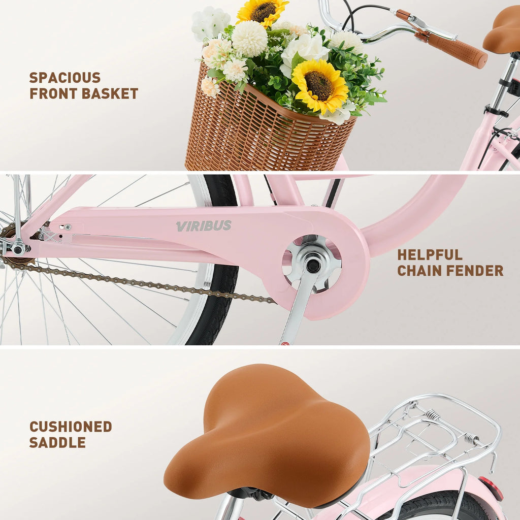 26 Inch Pink Cruiser Bicycle with Basket Rack A591