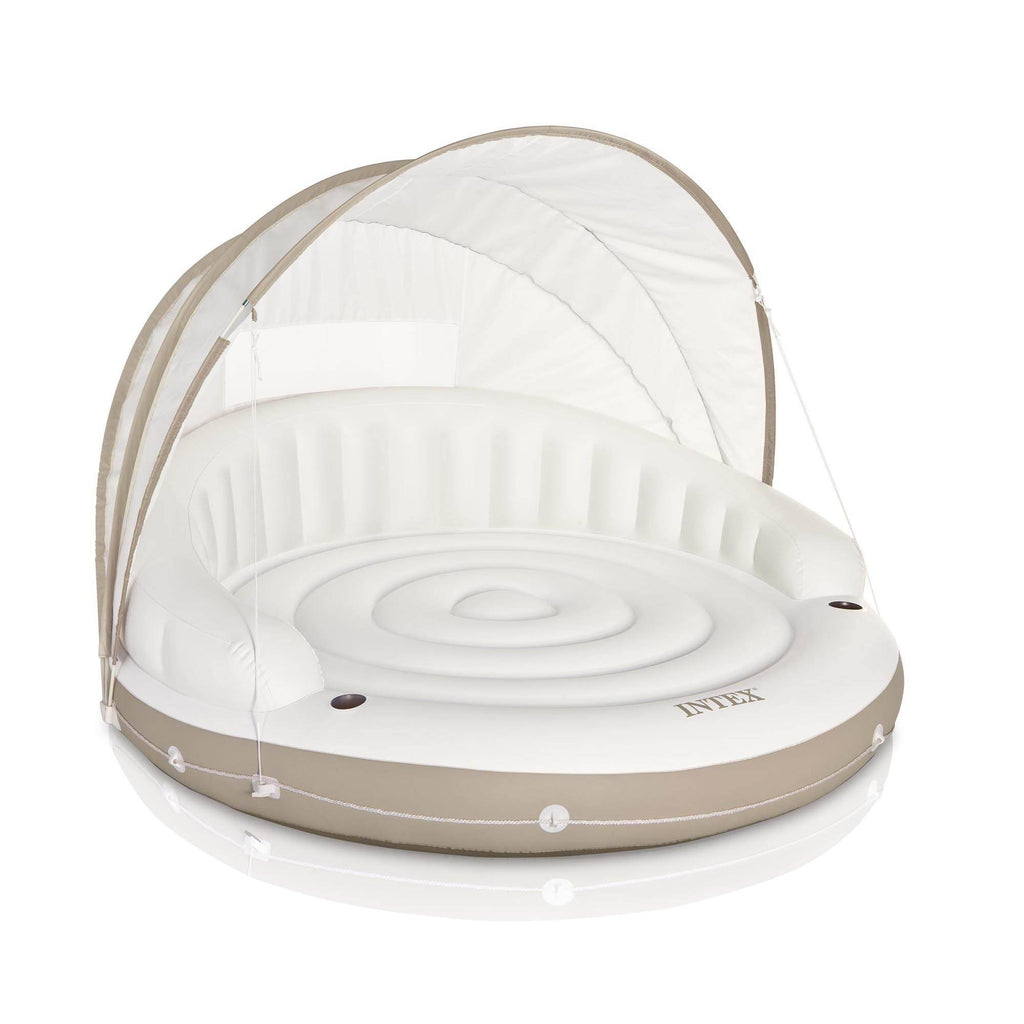 Inflatable Pool Canopy Island Lounge Raft with Sun Shade (2 Pack) C7557