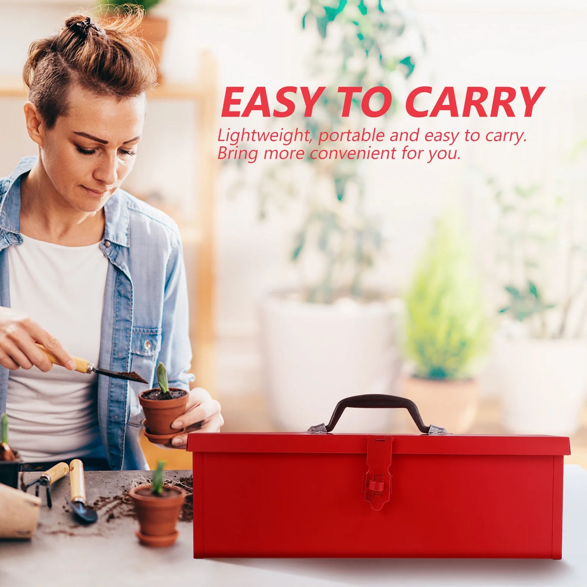 Red Hip Roof Metal Tool Box D6352