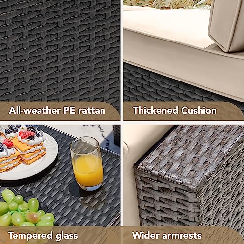 7 Pieces Wicker Rattan Outdoor Sectional Sofa Set with Cushion and Glass Table I74421