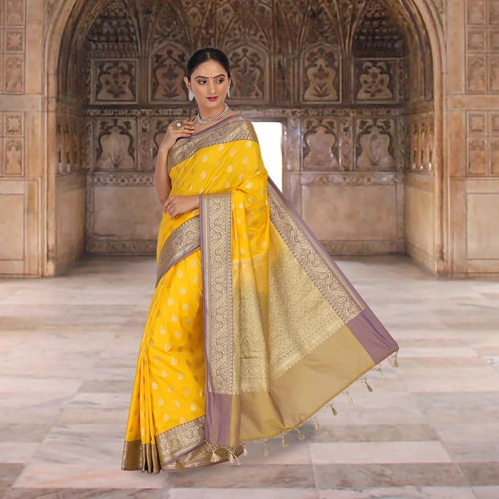 Yellow Banarasi Katan Silk Sari S4925
