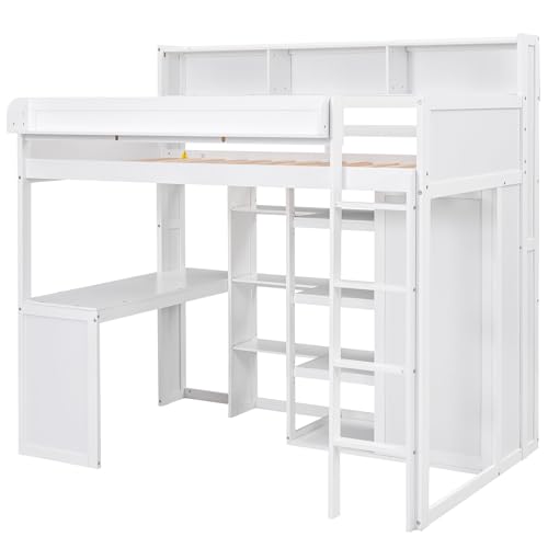Twin Size Wood Loft Bed with Desk Storage and Wardrobe I648477