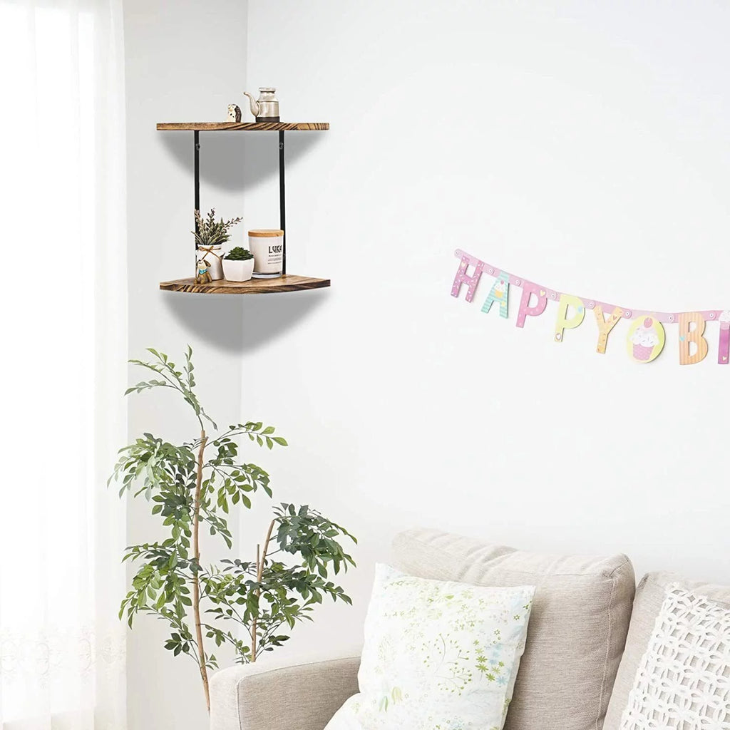 Wooden 2 Tier Floating Corner Shelf O97501