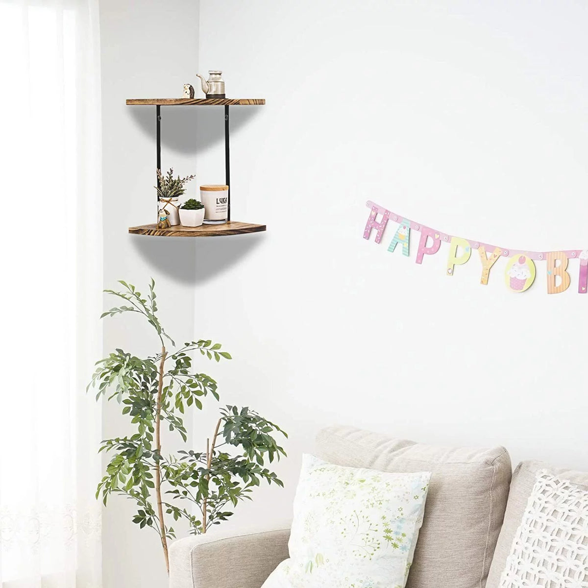 Wooden 2 Tier Floating Corner Shelf O97501