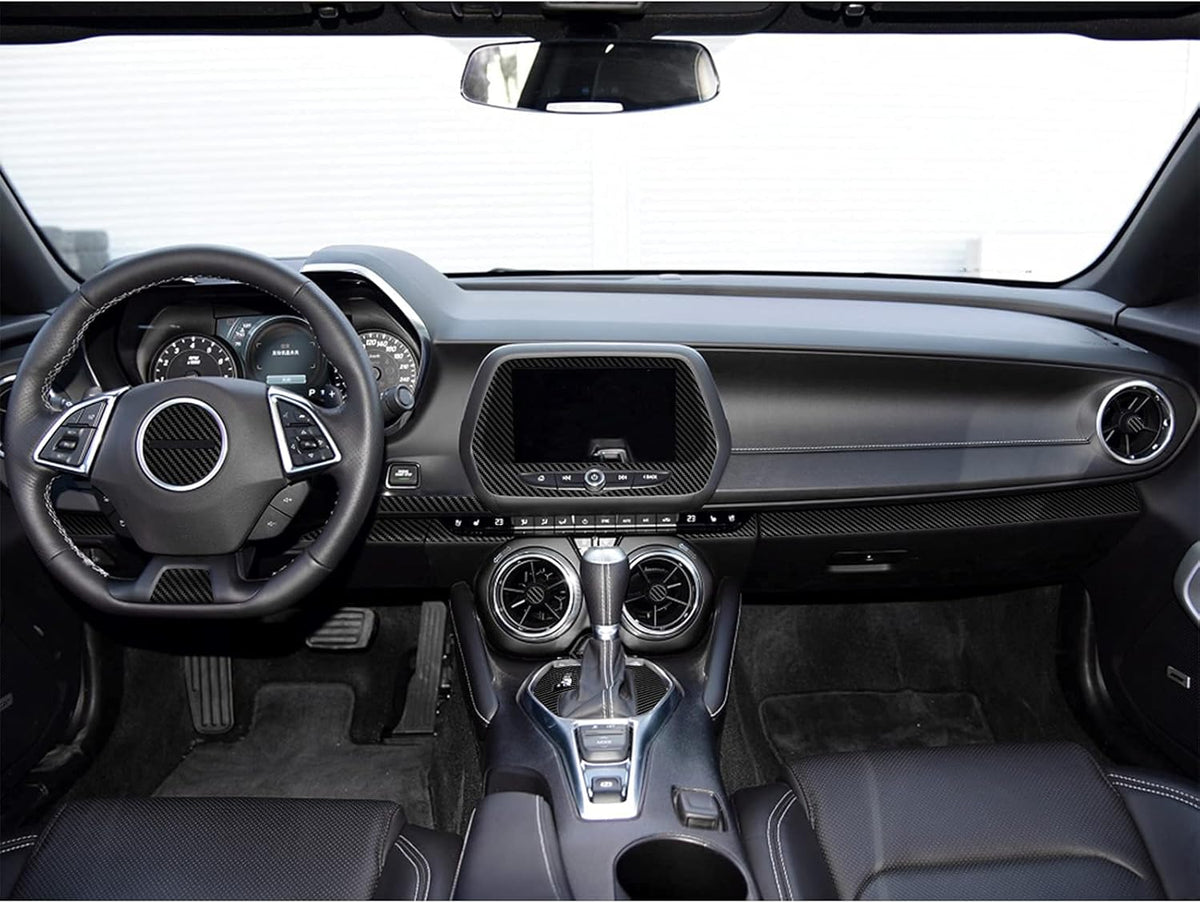 Carbon Fiber Texture Vinyl Wrap Center Console Dashboard Cover Interior Protective Decoration Accessories Sticker 28PCS Black N12059