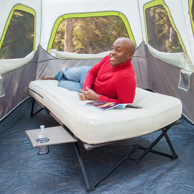 Queen-Size Folding Air Mattress with Steel Frame & Side Table P48541
