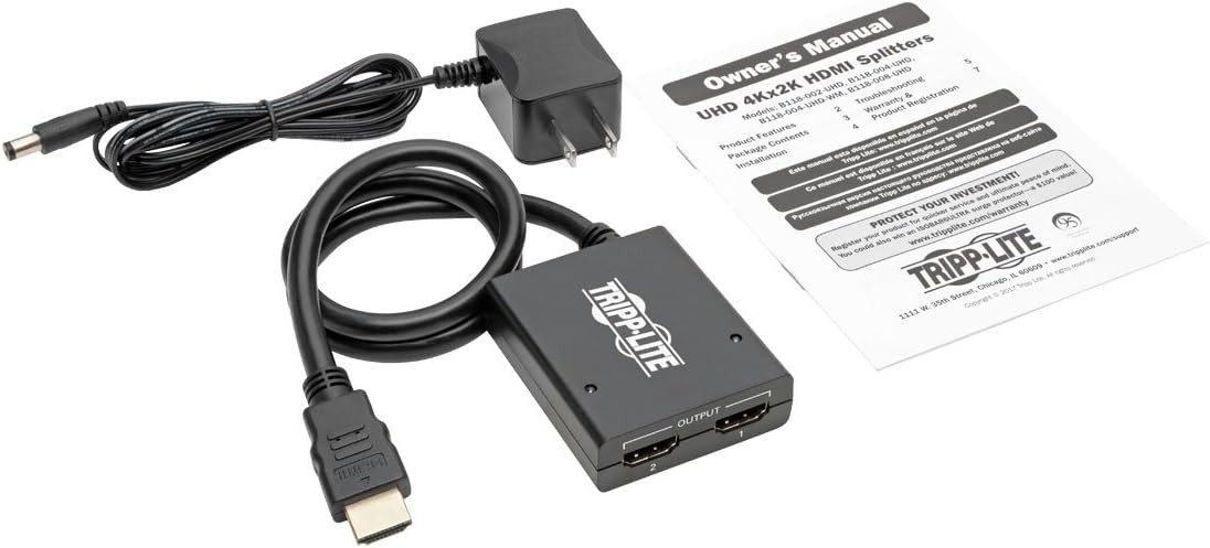 HDMI Splitter, 2 Port, 4K at 30 Hz, 16.4 Feet R7022