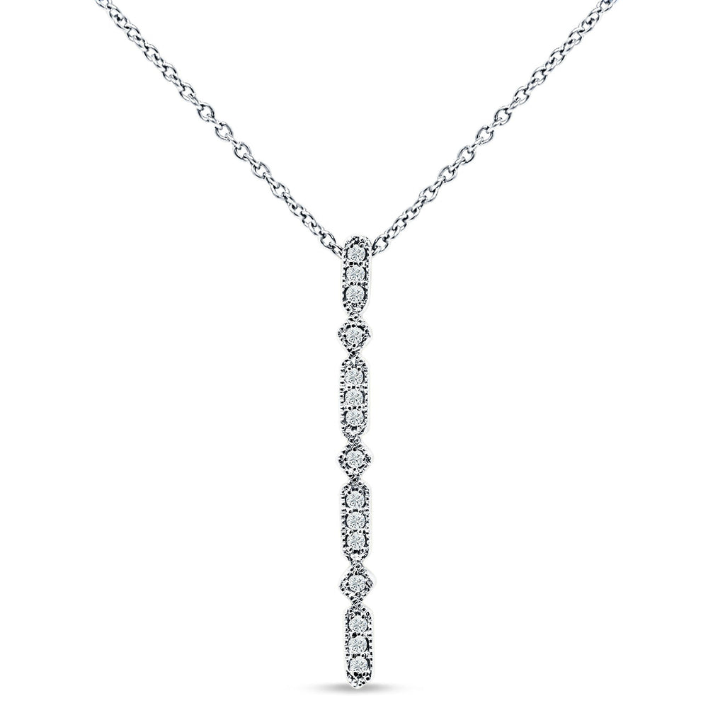 14K White Gold Diamond Drop Bar Pendant Necklace 18" H121271