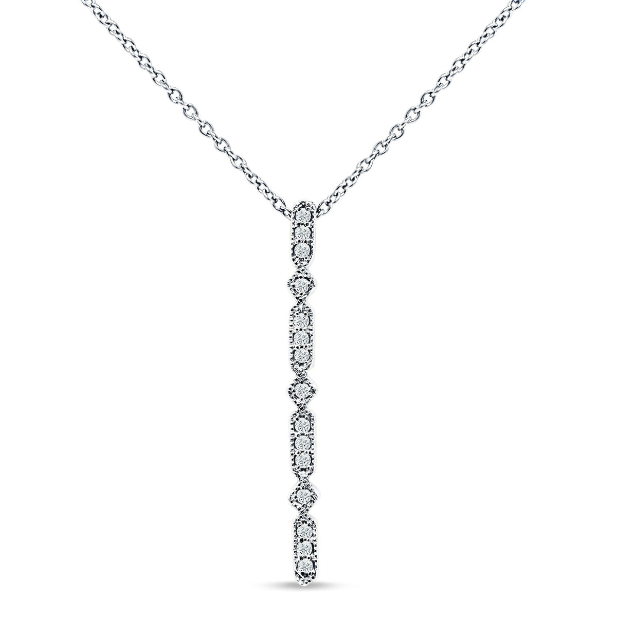 14K White Gold Diamond Drop Bar Pendant Necklace 18" H121271