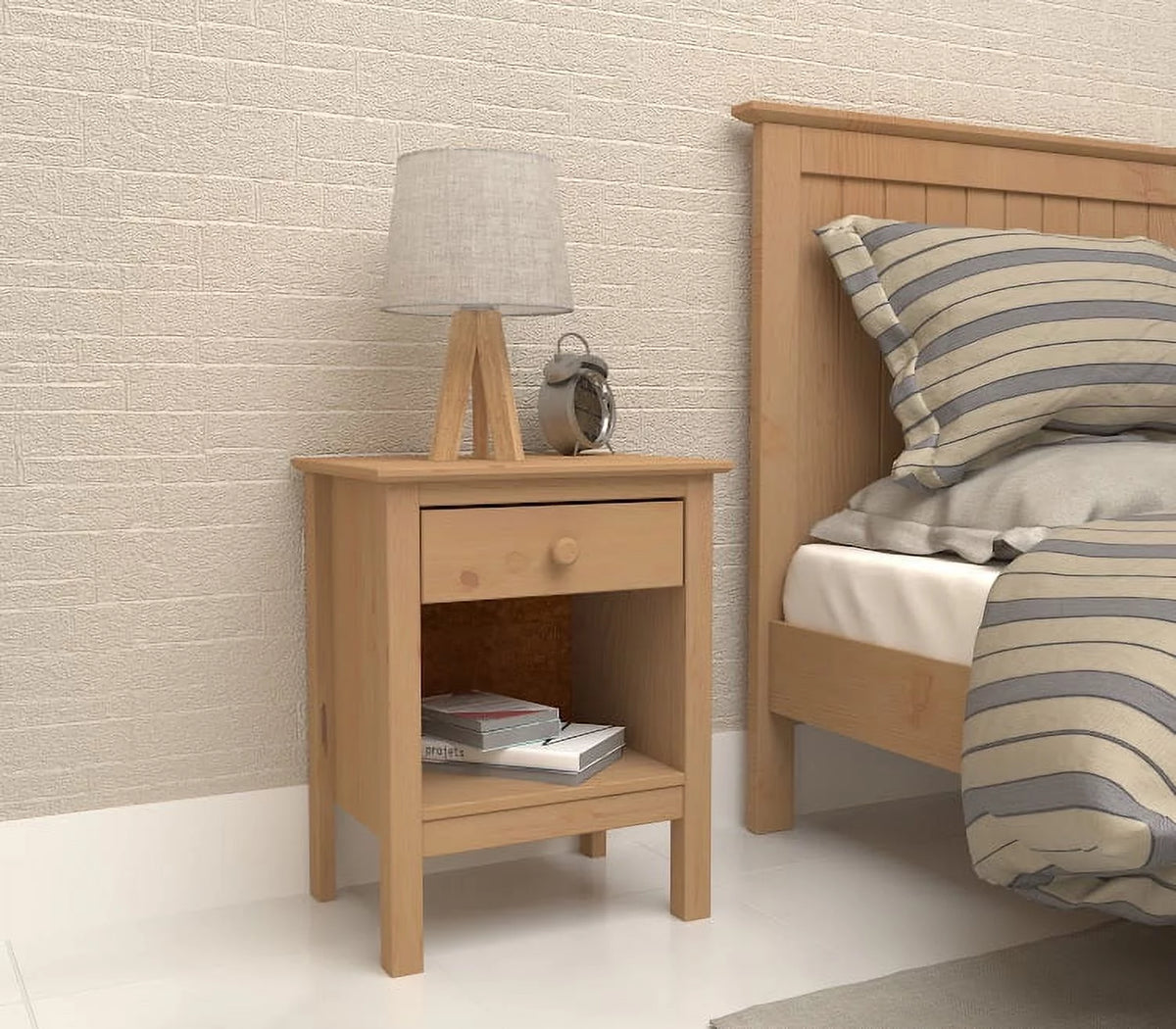 Solid Wood Nightstand with Drawer X7099