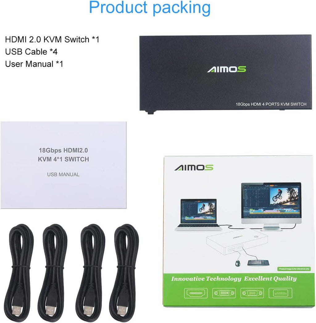 KVM Switch HDMI 4 Port Box with USB Hub Port, 4K@60Hz L693508