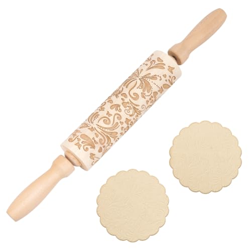Darker 3D Flower Rattan 35cm Embossed Wooden Rolling Pin O5525