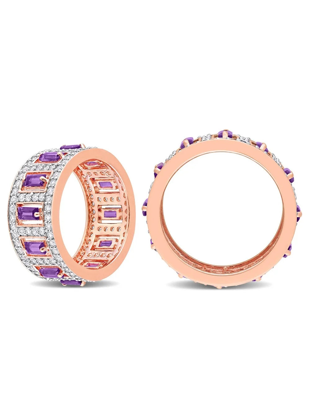 Rose Plated Sterling Silver Amethyst and White Topaz Eternity Ring Band A935545